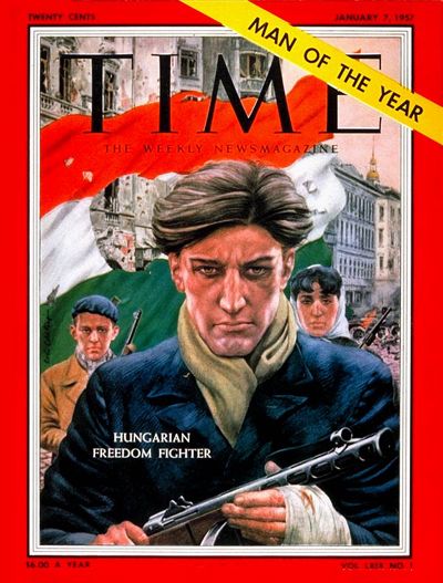 Hungarian freedom fighter on the TIMES cover page in 1957.