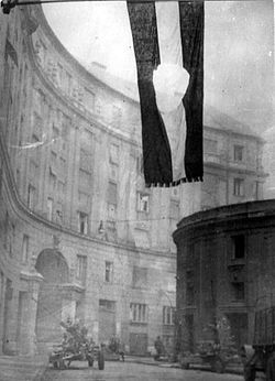 Hungarian flag on the streets during the revolution in 1956.